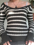 Brown Striped Cable Knit Top