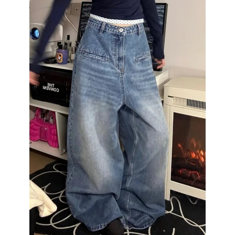 Oklulu Vintage Y2k Jeans Spring 2024 Woman Oversize Denim Pants Korean Style Fashion Harajuku Streetwear Wide Leg Trousers