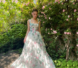 Sweet Flower A-line Vestidos De Noche Silk Chiffon Princess Sleeveless Prom Dress With Pocket