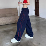 Oklulu  Vintage Baggy Jogging Striped Sweatpants Women Y2k Harajuku High Street Sport Pants Elastic Waist Straight Casual Trousers