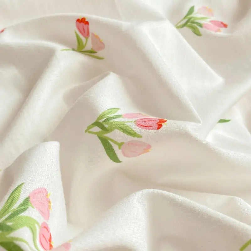 Romantic Tulip Pink Bedding Set Bed Flat Sheet Pillowcase Twin Full Queen Princess Style Bed Linen Kids Girls Floral Duvet Cover