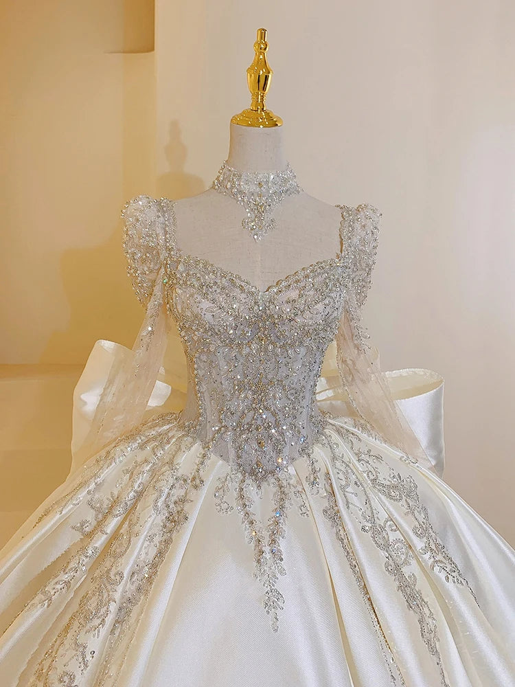 Oklulu New Sweet Square Collar Satin Wedding Dress Plus Size Custom Lace Up Luxury Bridal Ball Gown Floor Or Train