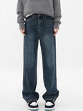 Oklulu Blue Jeans For Women High Waist Vintage Straight Baggy Denim Pants Streetwear American Style Fashion Wide Leg Denim Trouser