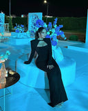 Oklulu  Elegant Black Arabia Prom Dresses Mermaid Long Sleeves Muslim Formal Evening Dresses Women Party Gowns 2024