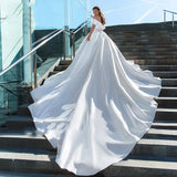 Oklulu  Elegant Matte Satin Ball Gown Wedding Dresses 2024 Off The Shoulder Women Princess Party Bridal Gowns Train Bride Dress