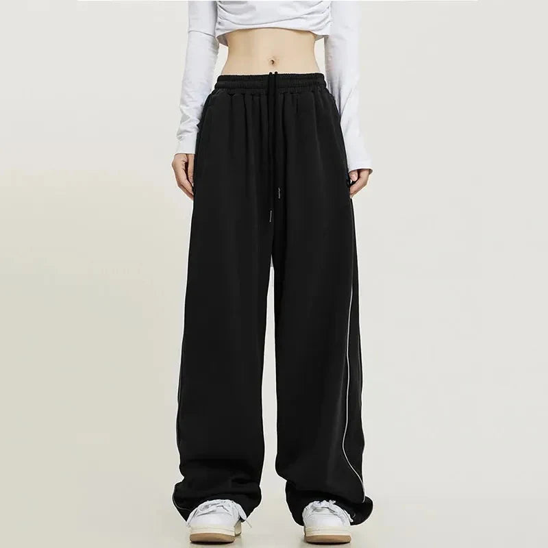 Oklulu  Vintage Baggy Jogging Striped Sweatpants Women Y2k Harajuku High Street Sport Pants Elastic Waist Straight Casual Trousers