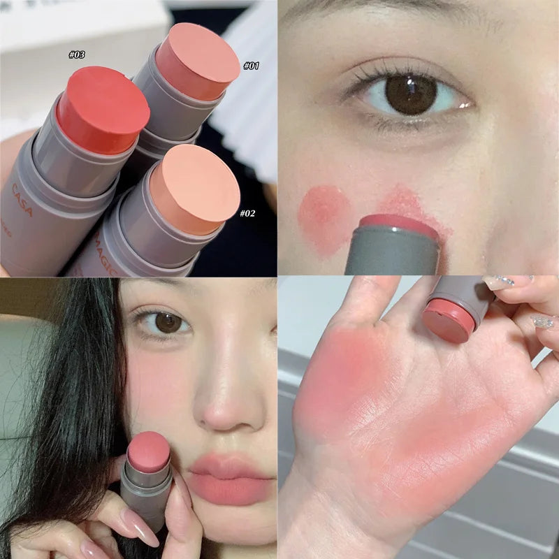 Oklulu Waterproof Natural Cheek Blush Facial Nourishing Blush Eyeshadow Cream Stick Multi-purpose Eyes&lips Blusher Makeup Cosmetics