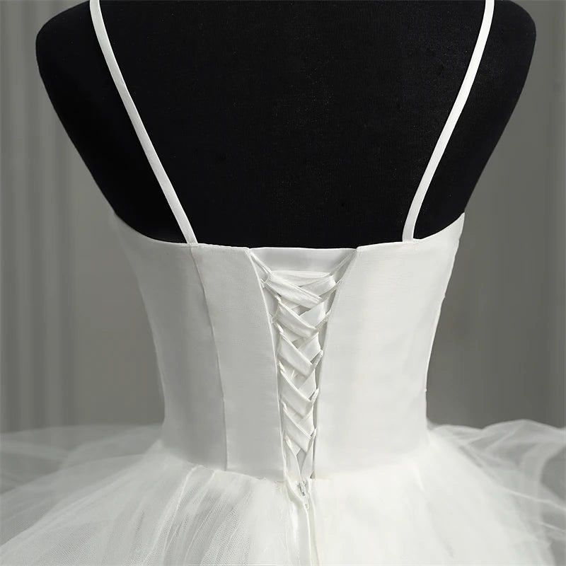 Oklulu New Short Front Long Back Gothic White Wedding Dresses Spaghetti Straps Deep V Neck High-low Bridal Gowns Custom Color