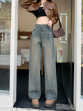Oklulu Retro American Do Old Basic Simple Woman Jeans New Loose Slim Chicl Woman Jeans High Waiste Fashion Street Pants Female