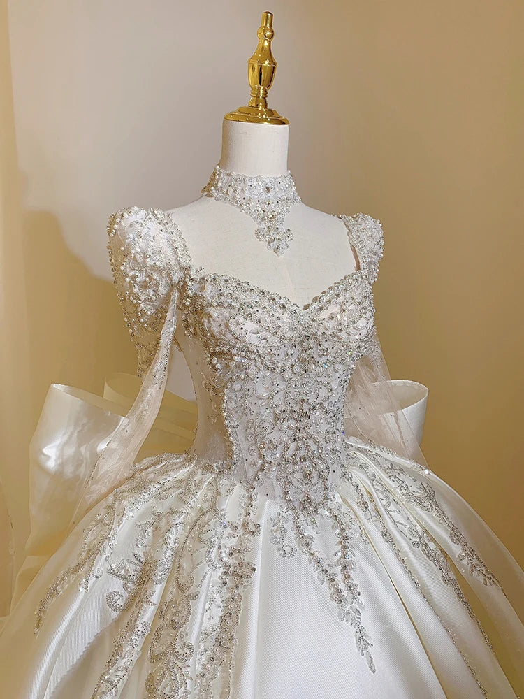 Oklulu New Sweet Square Collar Satin Wedding Dress Plus Size Custom Lace Up Luxury Bridal Ball Gown Floor Or Train