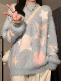 Oklulu Y2K Star Sweater Women Harajuku Knitted Pullovers Female Oversized Fashion Fluffy Jumper Ladies Vintage Loose Knitwear Tops
