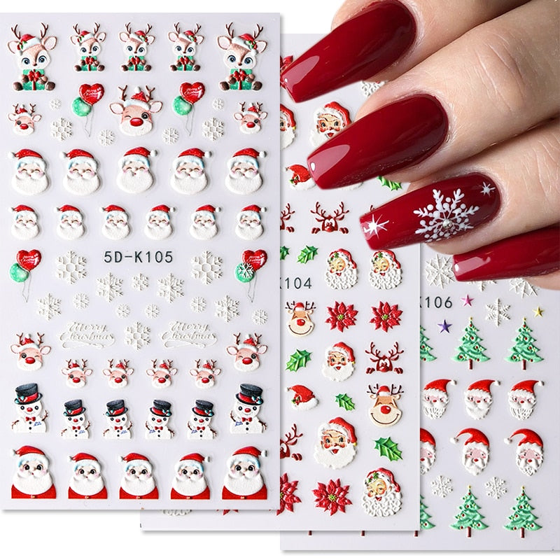 1 Sheet Embossed Snowflakes 5D Nail Stickers Decal Winter Christmas Nail Art Decoration Manicure Butterfly Nail Stickers Design