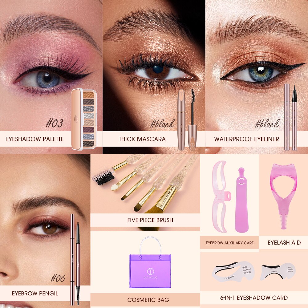 9pcs Cosmetics Kit Eyeshadow Palette Eyebrow Pencil Eyeliner Thick Mascara Cosmetic Bag Full Makeup Set For Women