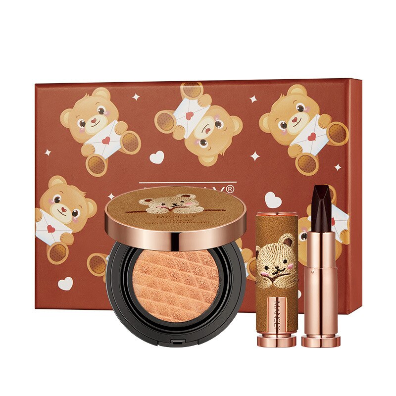 Lucky Cute Bear Makeup Set Three-color Velvet Lipstick Oil Control Air Cushion BB Cream Concealer Foundation Natural Cosmetics