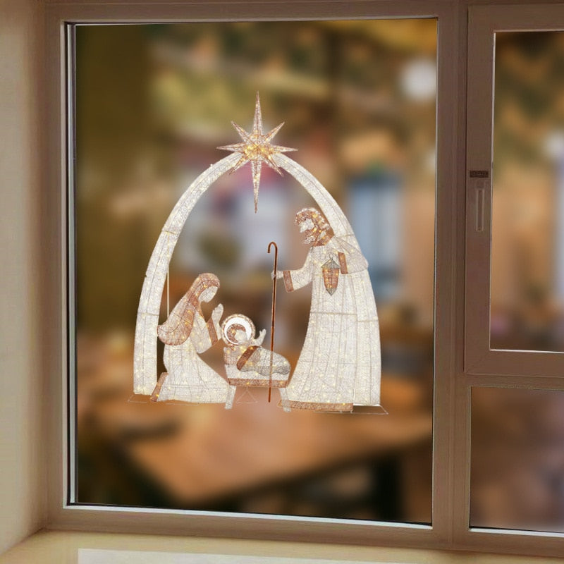 Simulation Jesus Wall Sticker Nativity Scene Cross Decorations Glass Door Window Ornament PVC Waterproof Flat Home Decor Sticker