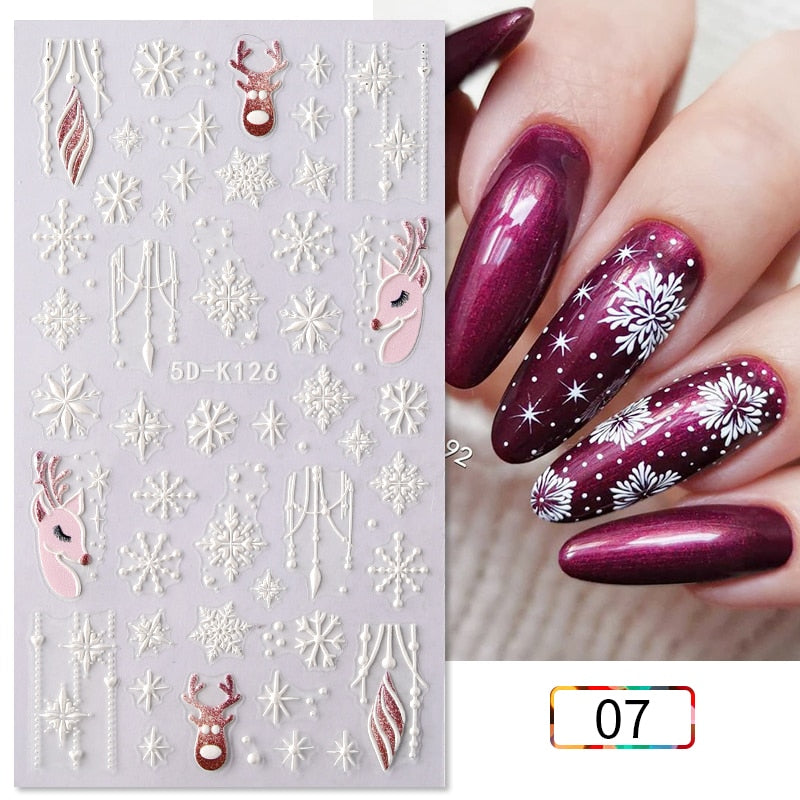 1 Sheet Embossed Snowflakes 5D Nail Stickers Decal Winter Christmas Nail Art Decoration Manicure Butterfly Nail Stickers Design