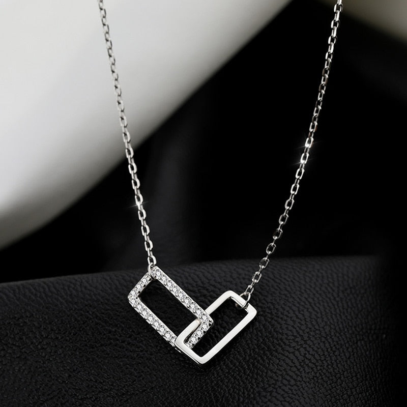 Sterling  Shiny Double Rectangle Choker Zircon CZ Zirconia Necklaces Pendants Gift For Women Wedding Gift NK064 Jewelry