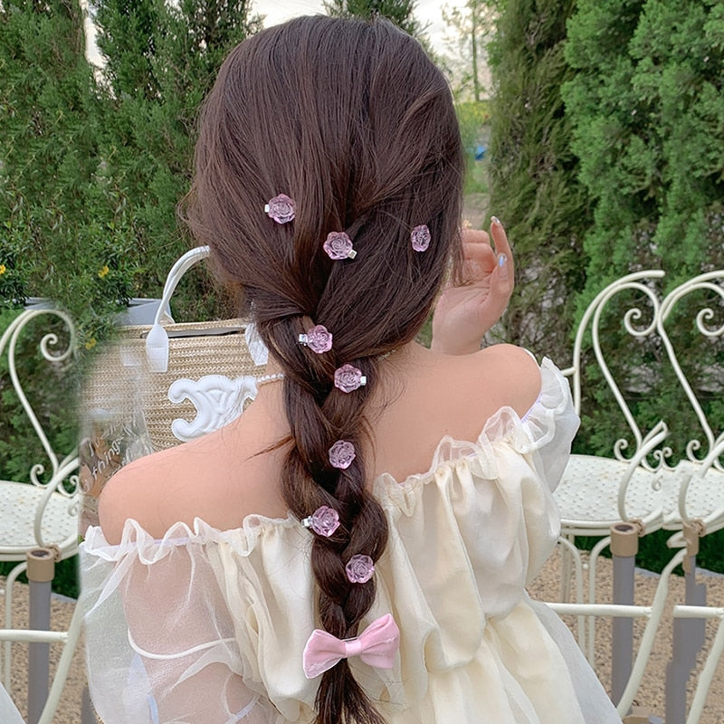 5pcs Girls Transparent Butterfly Pink Hairpin Children Fashion Heart-Shape Hair Clips Women Barrettes Headband Hair Accessories