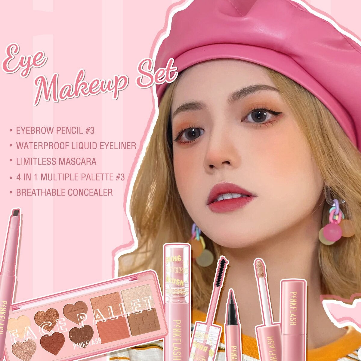 1 Anniversary Eye Makeup Set Liquid Foundation Concealer Eyebrow Pencil Eyeliner Oily Mascara Women's Cosmetics Kit