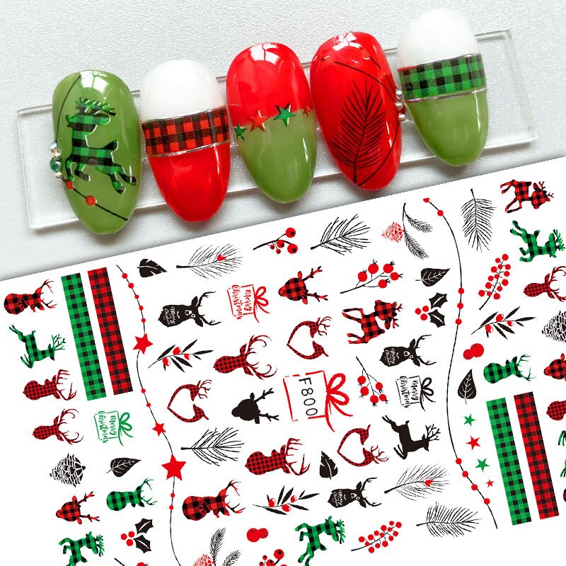 Merry Christmas Nail Art Sticker 3D Sliders Deer Santa Claus Decals New Year Nails Decorations Stickers For Manicure Accessories