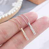Hot Saleing Simple Strip Geometric Cubic Pendant Shiny Zircon Necklace Silver Clavicle Chain Charm Necklace For Women Gift NK084 Jewelry