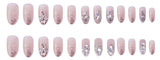 24pcs Nail Art Fake Nails Pink and Silver Glitter Glitter Wearing Reusable False Nails Long Ballerina Press on Nail Art Set Tips