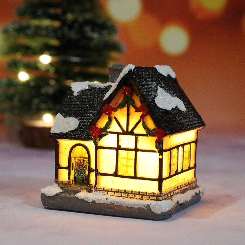 Christmas Decorations Holiday Village Set Lighted Xmas Village Houses with Figurines Small Christmas Scene Gift Home Ornament