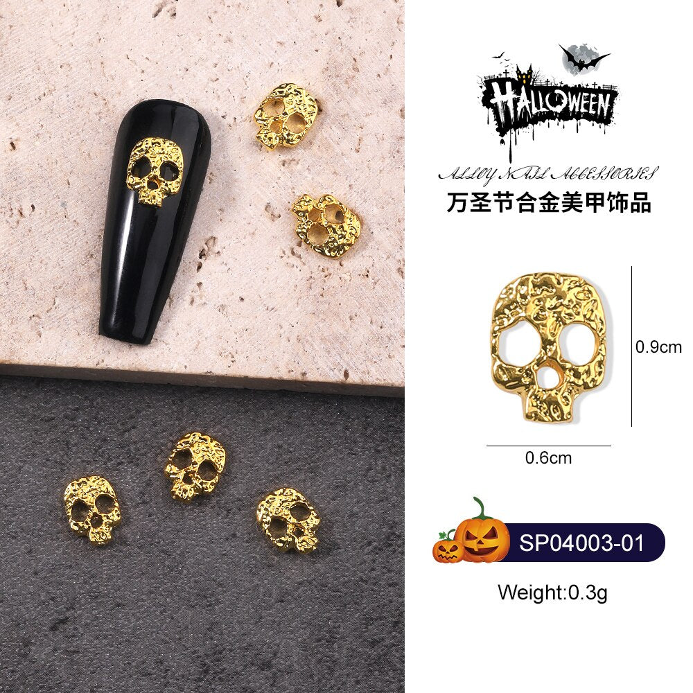 10pcs Nail Halloween Decoration Skull/Spider Alloy Glass AB Rhinestone Nail Charms Parts Accessories Jewelry Nail Salon Supplies