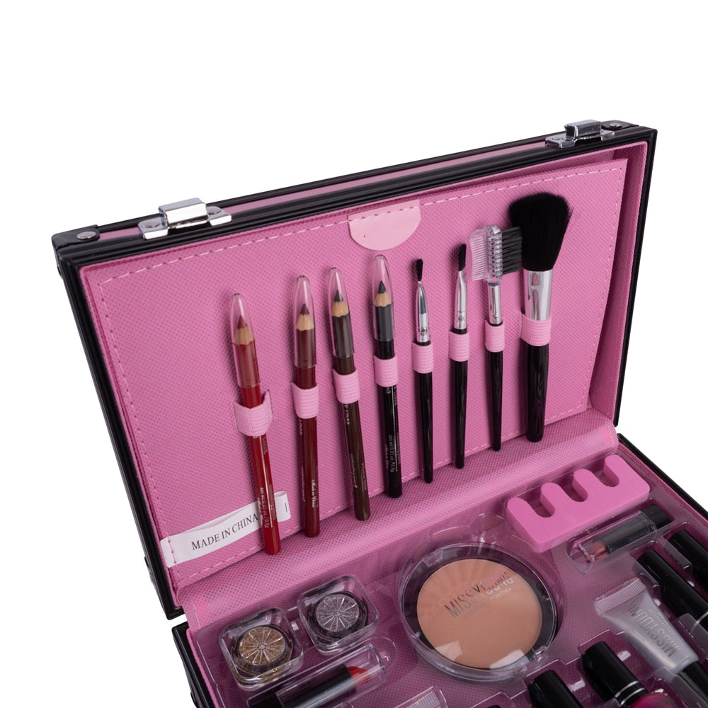 Oklulu  Professional Makeup Set 2 Lyer Suitcase Makeup Kit Lipstick Brush Eyeliner Nail Polish Set Cosmetic For Makeup Eyeshadow Palette