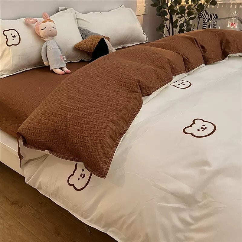 Cute White Duck Bedding Set Soft Home Textile Queen King Size Flat Bed Sheet Polyester Quilt Cover Pillowcase Kawaii Duvet Cover