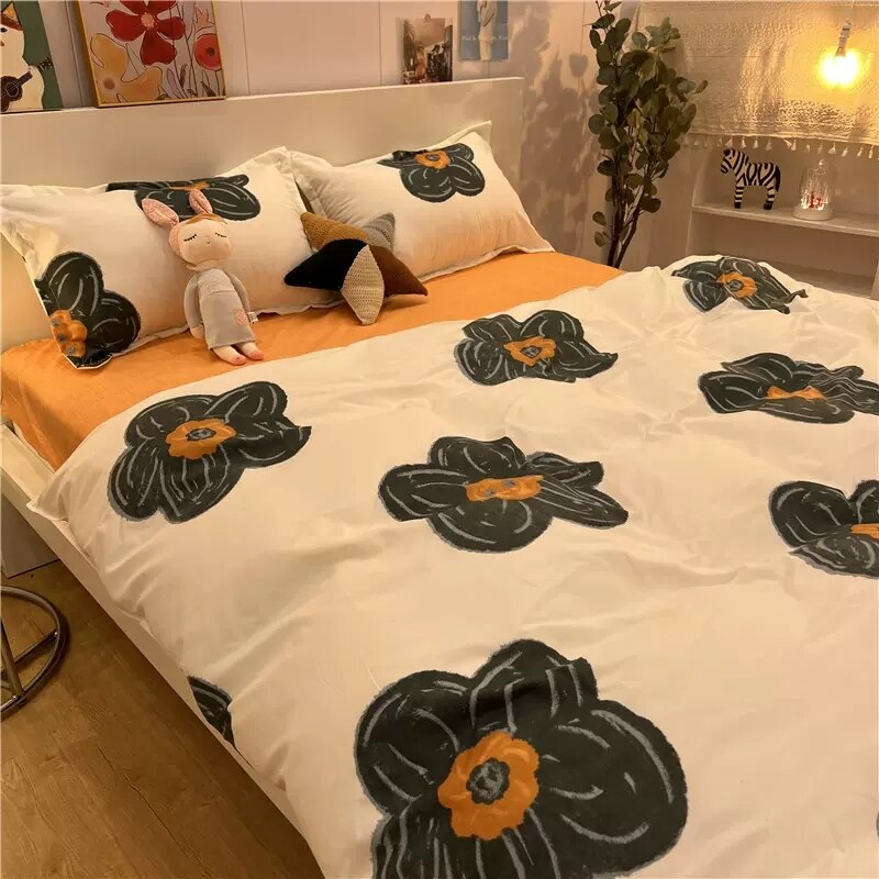 Cute White Duck Bedding Set Soft Home Textile Queen King Size Flat Bed Sheet Polyester Quilt Cover Pillowcase Kawaii Duvet Cover