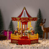 Christmas Decorations LED Glowing Carousel Music House Ornament Rotating Horse Christmas Village Kids Gift Party Xmas Home Decor