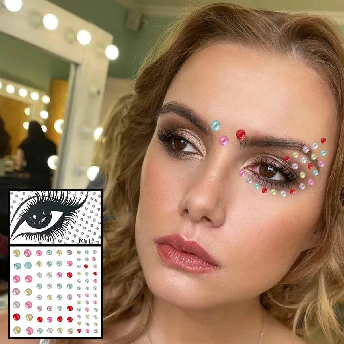 Face Gems Temporary Tattoos Eye Eyeshadow Diamonds Pearl Jewels Makeup Sticker Glitter Dots Jewelry Nail Art Halloween Festival