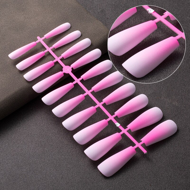 24pcs Rainbow Ombre Coffin Nail Tips Kit With Glue Heart/Month Wear Long Irised Fake Press On Nail Tool For Nails Decoration Tip