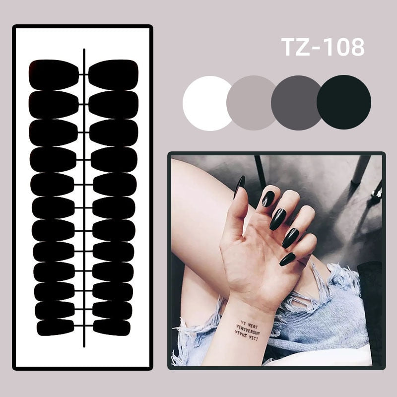 24pcs/box Fake Nails With Design Tai Chi White Black Full Cover Acrylic Press On Fake Nails Sets With Glue Long Artifical Nails