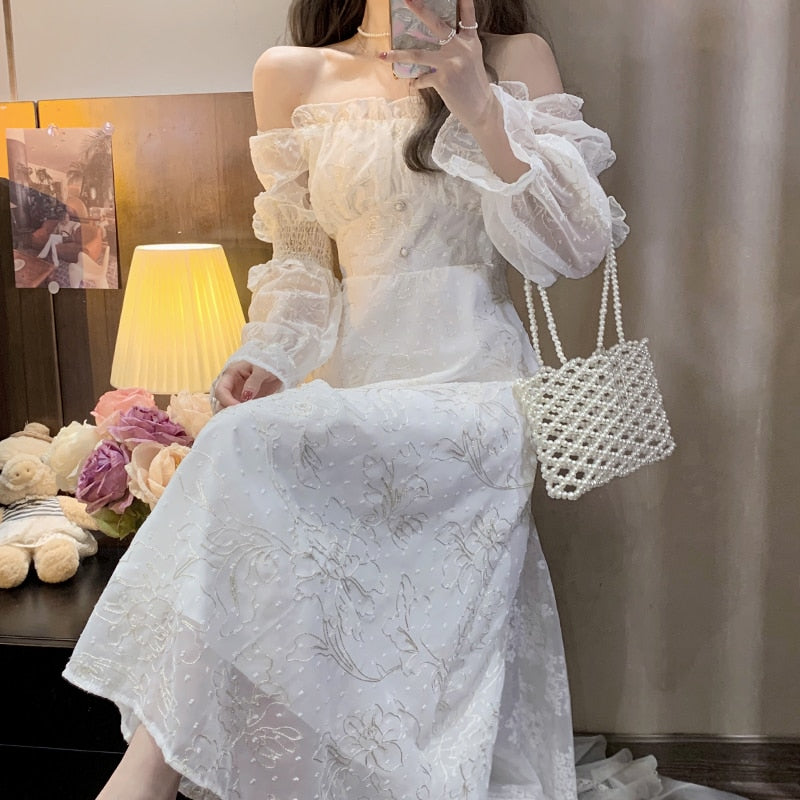 Lace Sweetheart Puffy Sleeve Evening Dress Prom Party Robe De Soiree Point Longue Formal Dress Simple Robe De Soiree Summer 2022