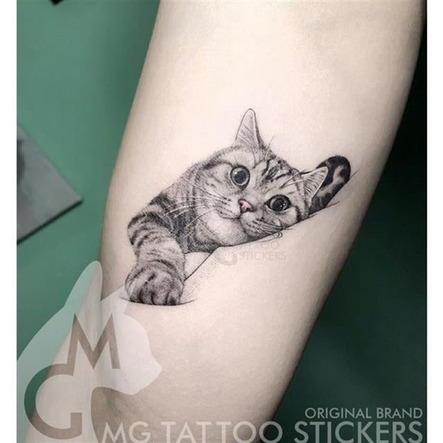 Waterproof Temporary Tattoo Sticker Black White Cat Moon Design Body Art Fake Tattoo Flash Tattoo Arm Female Male