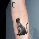 Waterproof Temporary Tattoo Sticker Black White Cat Moon Design Body Art Fake Tattoo Flash Tattoo Arm Female Male
