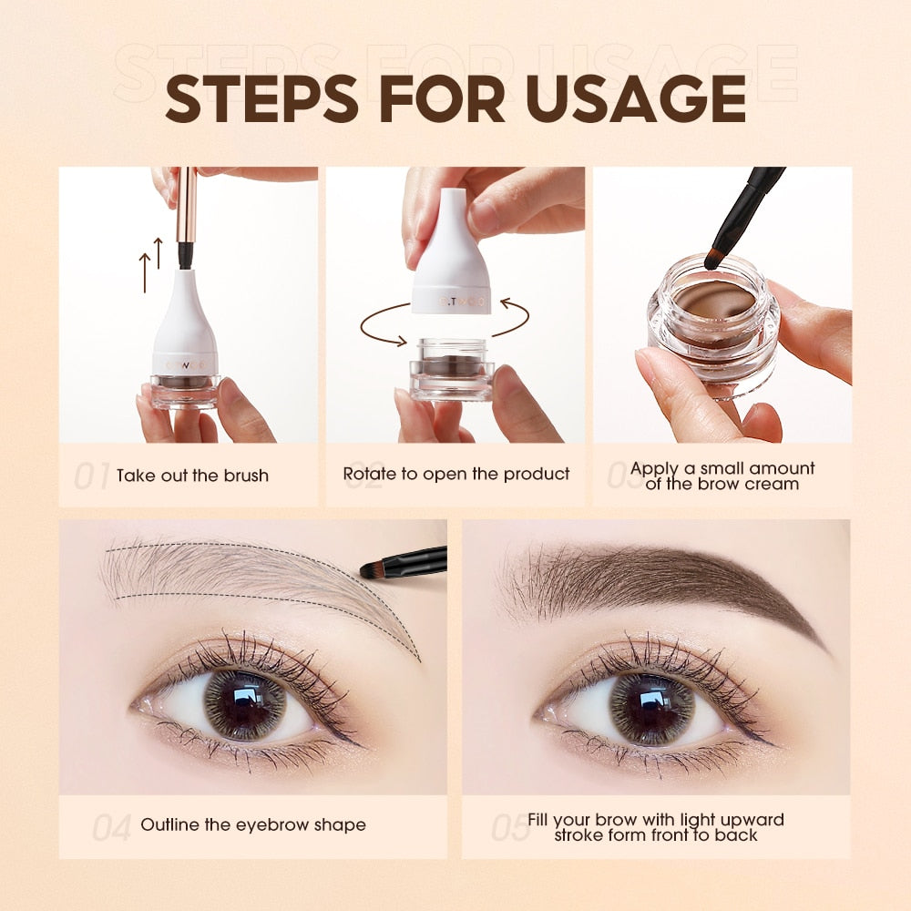 Eyebrow Pomade Brow Mascara Natural Waterproof Long Lasting Creamy Texture 4 Colors Tinted Sculpted Brow Gel with Brush