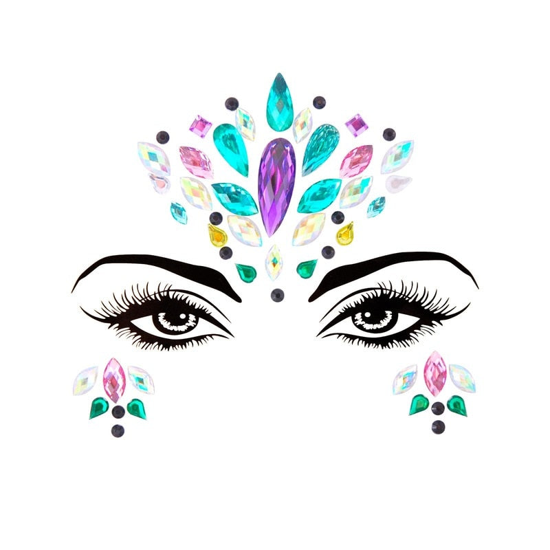 Face Festival Stickers 3D Eyebrow Diamond Temporary Tattoo Kids Show Makeup Halloween Party DIY Face Jewelry Tattoo Decoration