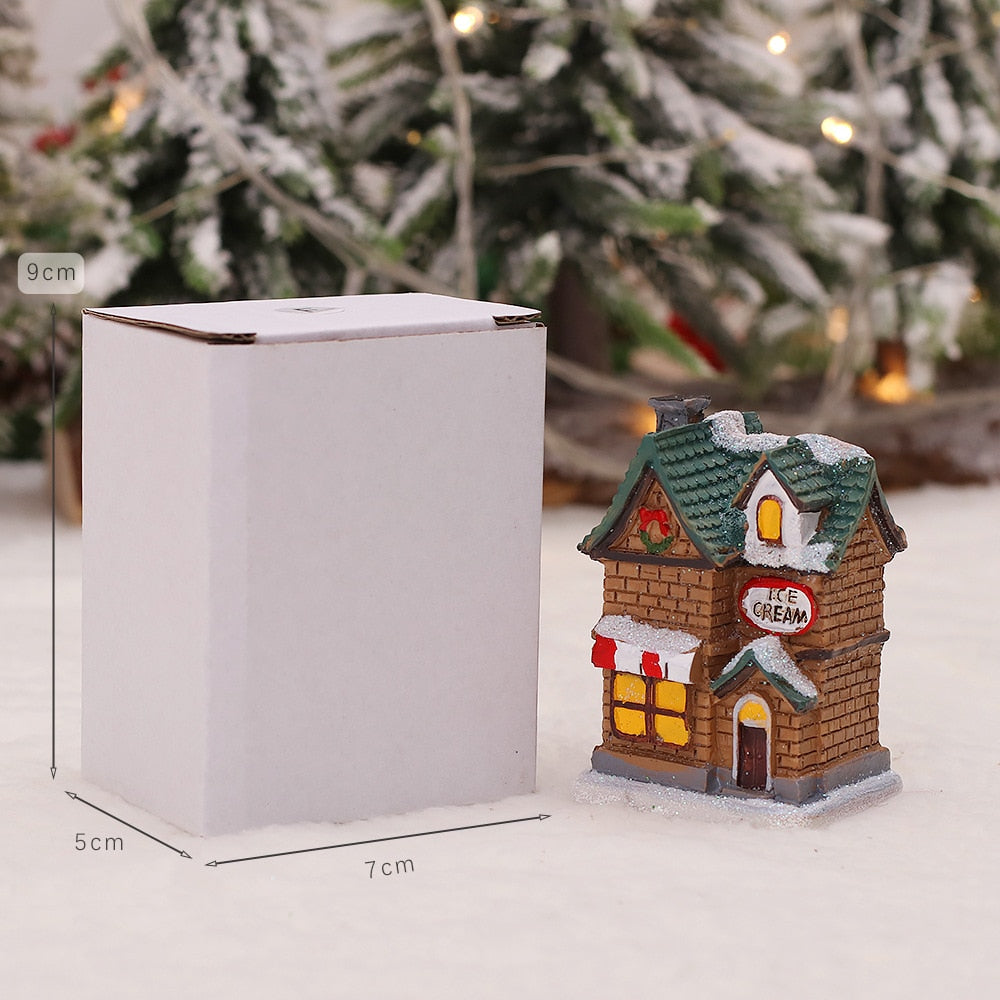 Christmas Decorations Holiday Village Set Lighted Xmas Village Houses with Figurines Small Christmas Scene Gift Home Ornament
