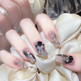 （Handmade Manicures）10 PCS Advanced White Dark Wind Elegant Black Butterfly Handmade Custom Bride Wedding Fake Nails
