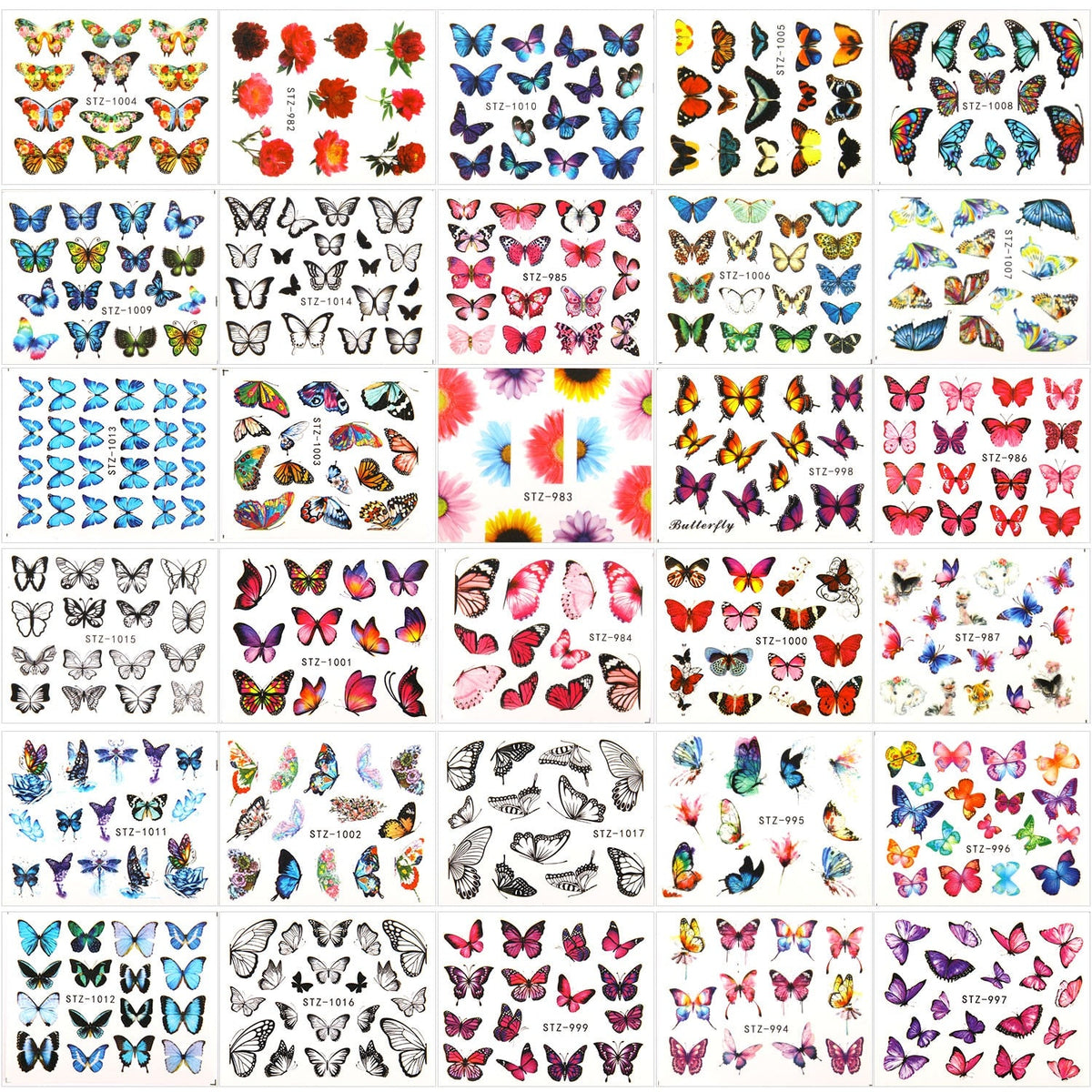 30pcs 3D Butterfly Nail Stickers Water Transfer Decals Slider Blue Black Red Butterfly Nails Art Decorations Manicure Wraps
