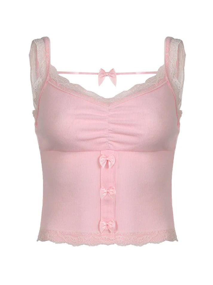 Bow Lace Edge Pink Cami Top