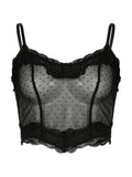 Black Lace Spliced Mesh Cami Top