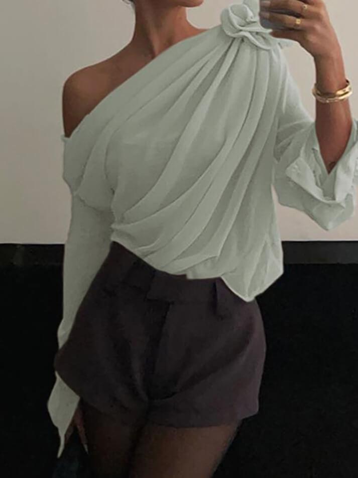 Chiffon Semi-sheer One Shoulder Asymmetrical Top