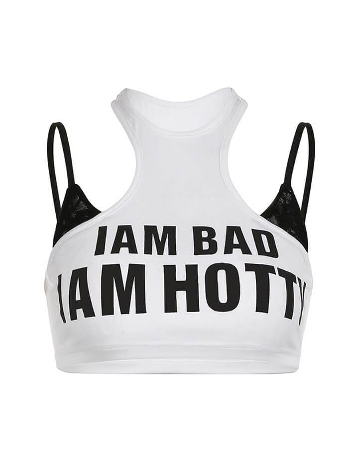 Letter Printed Fake Two Piece Cami Tank Top