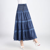 outfit ideas for school Denim Two-Piece Long Skirt Women's Spring and Summer Korean Style Beach Retro Elastic Large Swing High Waist Long Skirt