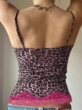 Personalized leopard print lace stitching Cami Top