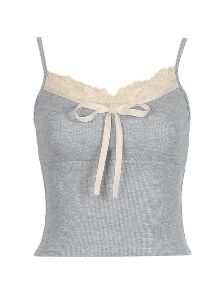 Lace Trim Bow Tie Up Cami Top